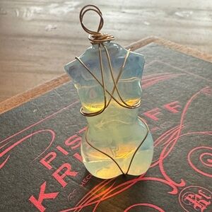 Boho Chic Wire-Wrapped White Opalite Pendant